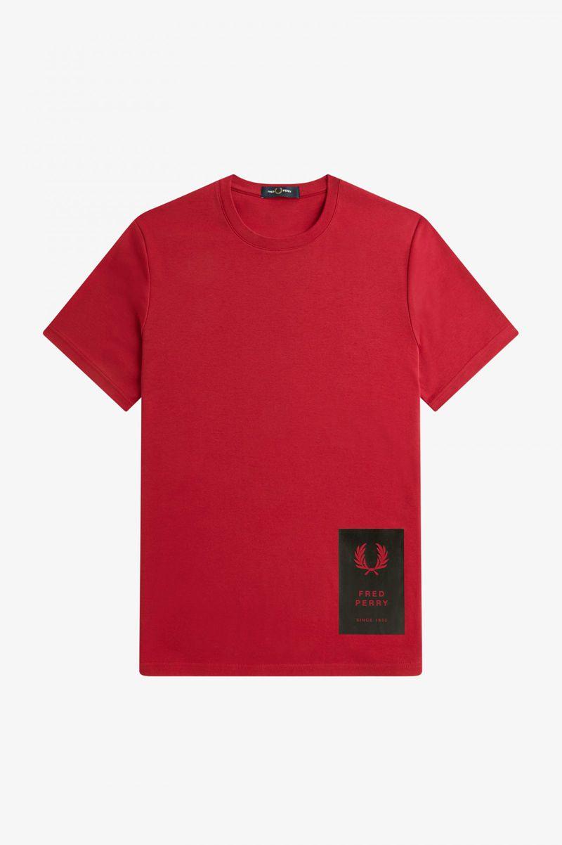 Red Fred Perry Printed Hem Patch Men\'s T Shirts | PH 1741JPQJ